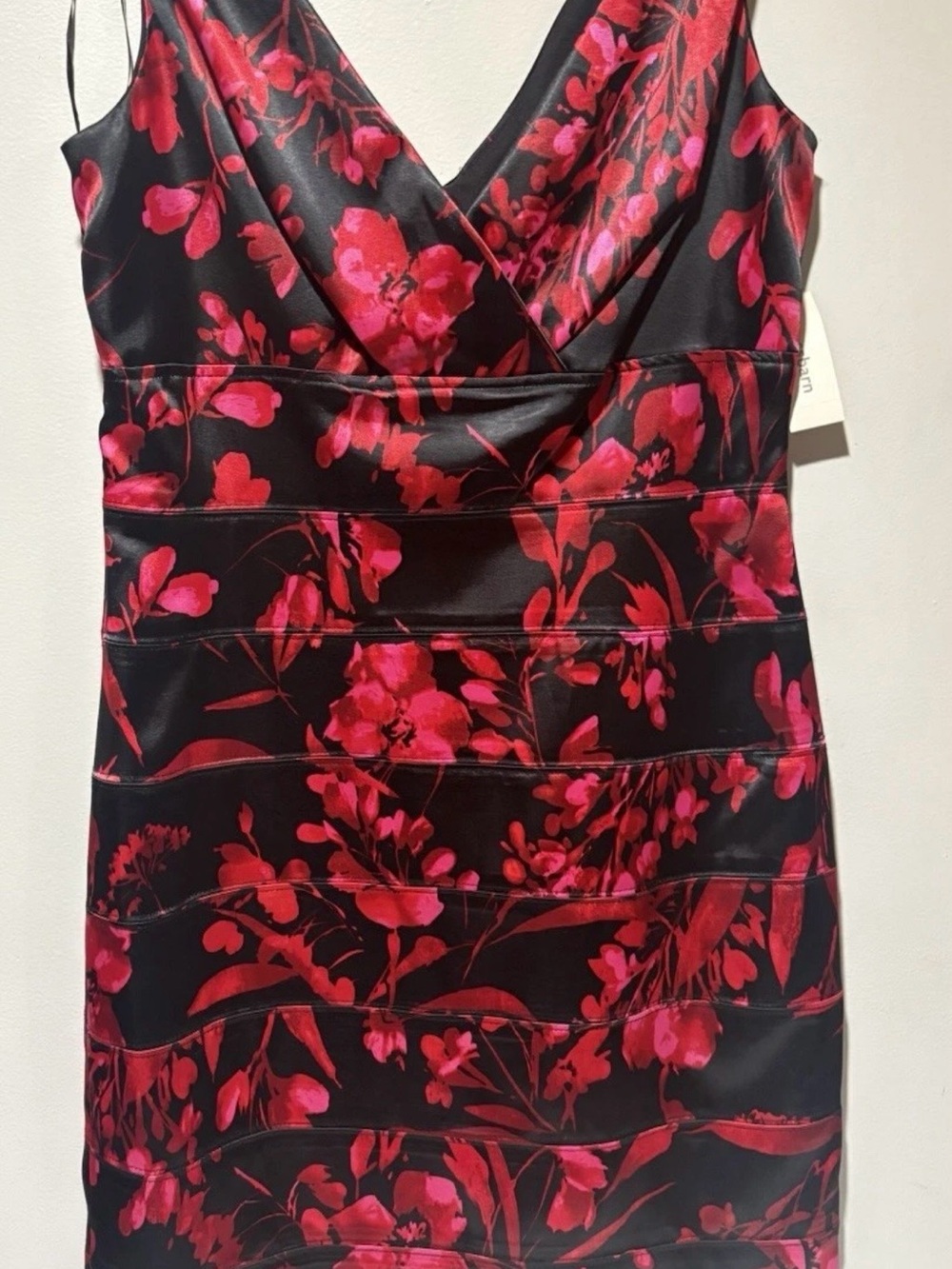 Dress Barn Black Dress with Red Floral Print - Asymmetrical